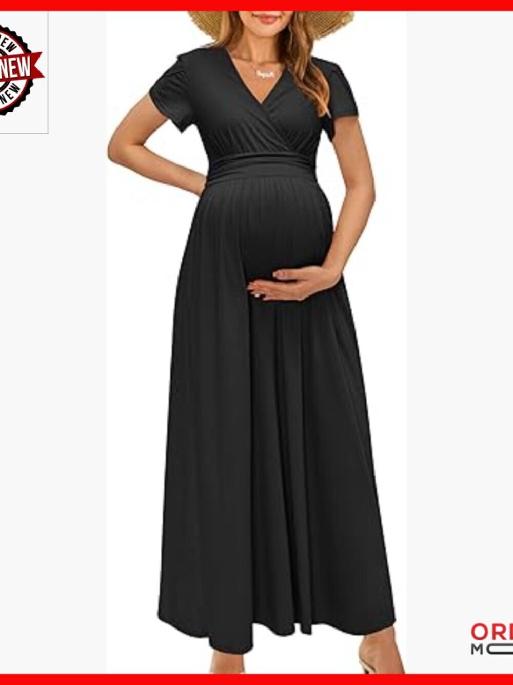 Maternity Maxi Dress Wrap Nursing Short Sleeve V-Neck Pocket Summer